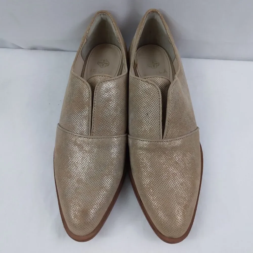 ISOLA Loafers Flats Gold Metallic Pointed Toe Slip On Shoe Women's 6.5